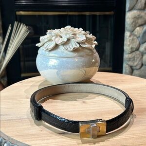 Ritz Black Genuine Italian Calfskin Leather Duo-Toned Clasp Belt 1671 Size Large